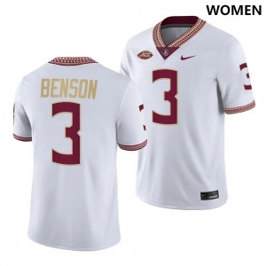 Women Florida State Seminoles Trey Benson #3 White Nike NIL Alumni Jersey 672144-790