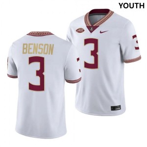Youth Florida State Seminoles Trey Benson #3 White Nike NIL Embroidery Jersey 487041-295