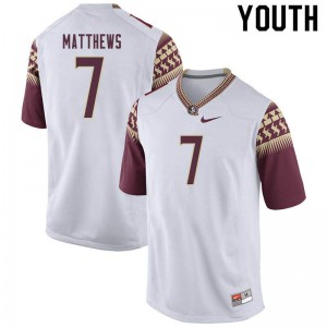 Youth Florida State Seminoles D.J. Matthews #7 Football White Jerseys 138094-185